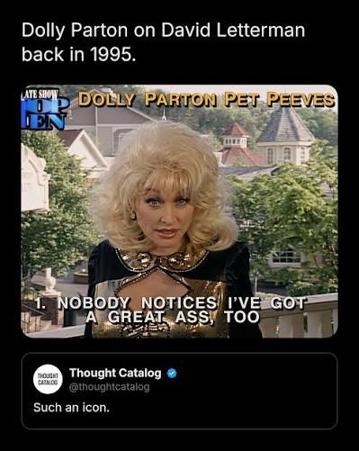 Thought - Dolly Parton read the whole thing herself, live via satellite from Dollywood, on April 21, 1995. She was 49, standing in front of park buildings and a porch rail while