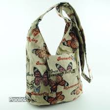 ДАМСКИ ЧАНТИ: Дамска чанта от плат за през рамо тъмна с пеперуди