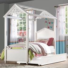 Metal *assembly required (with hardware & instructions) *queen size bed frame is made of a sturdy metal construction with modern industrial appeal for the perfect bedroom decor *straight lines create. Rapunzel White Wood Twin Canopy Bed With Trundle By Acme