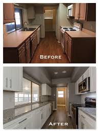 Modern Remodel Galley Kitchen Open To Patio White Shaker Cabinets Granite Counter Tops Gray Walls Galley Kitchen Layout Kitchen Layout Kitchen Design Open
