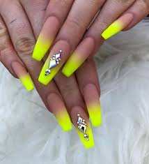 Neon yellow stiletto nails with black french tips. Neon Yellow Nails With Art Addicfashion