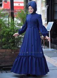 Balon Kollu Abiye Elbise Indigo Muslim Fashion Outfits Muslim Fashion Dress Muslimah Fashion Outfits