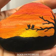 Plus i love how easy this rock painting idea is, even though it looks difficult. Sunset Rock Blending Paints To Create A Sunset On A Rock