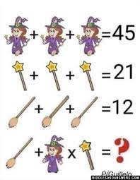 3 Witches With Wand And Brooms 45 3 Wand 21 3 Brooms 12 Can You Find The Missing Equation Funny Puzzles Maths Puzzles Math Logic Puzzles