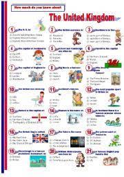 A few centuries ago, humans began to generate curiosity about the possibilities of what may exist outside the land they knew. English Exercises The United Kingdom Quiz
