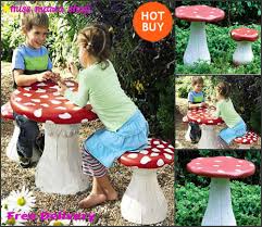 Kids Garden Table Set Stools Furniture Seats Mushroom Plastic Play Patio Toddler Gardening For Kids Garden Table Table Settings