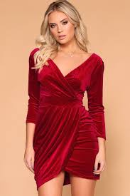 Priceless Red Velvet Wrap Mini Dress Womens Womens Velvet Dresses Long Sleeve Pencil Dress Mini Dress