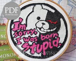 I M Sorry I Was Born Stupid Monokuma Cross Stitch Pattern Etsy Cross Stitch Cross Stitch Patterns Stitch Patterns
