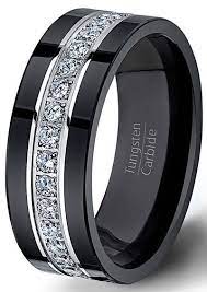 Black Tungsten Ring Fully Stacked With Brilliant Diamond Mens Wedding Band Comfort Fit Mens Diamond Wedding Bands Black Tungsten Rings Mens Wedding Rings