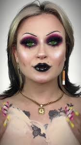 Inspired Tiffany Valentine Makeup Look with Temporary Tattoo Cover