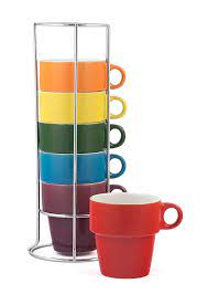 Fall Rainbow Stacking Ceramic Coffee Mugs Set Chrome Rack 6 Piece Rainbow Kitchen Mugs Set Glassware