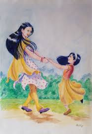 Mom Daughter Color Pencil Artwork Abstract Art Painting Diy Art Drawings For Kids Figure Painting