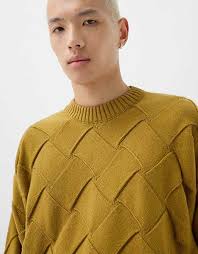 Bershka Collection jacquard knitted jumper in olive