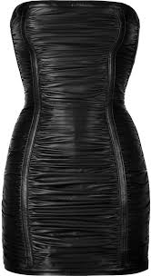 Balmain Ruched Leather Strapless Mini Dress Strapless Mini Dress Black Leather Dresses Short Black Cocktail Dress