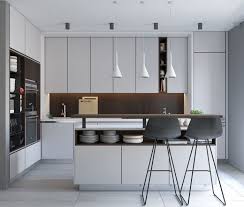 Choisir une cuisine design, c'est parier sur un intérieur contemporain. Chaises De Bar En Fer Et Gris Anthracite Modele De Meubles Hauts Cuisine En Blanc Sans Poignees Avec Cuisine Moderne Modele De Cuisine Moderne Cuisines Design