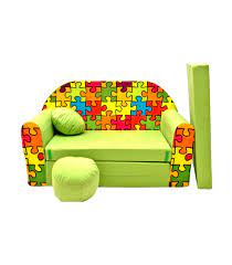 This sofa is made of foam and will not rot or crack. Childrens Sofa Bed Type W Fold Out Sofa Foam Bed For Children Free Pillow And Pouffe Green In A Puzzle