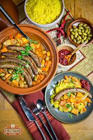 In this summery salad, spicy merguez are grilled until seared, then served over a mound of couscous and vegetables that have been seasoned with herbs, cumin and plenty of lemon. Firsthand Foods Moroccan Merguez Tagine Weaver Street Market