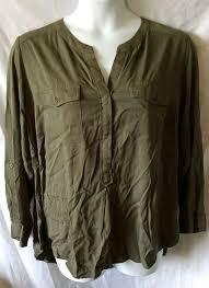 Dress Barn 3x Olive Green Rayon Henley Long 3 4 Sleeve Blouse Dressbarn Blouse Career Dress Barn Dresses Sleeve Blouse Blouse