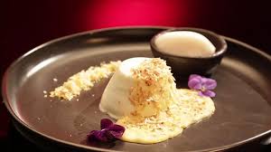 Coconut Panna Cotta With Passion Fruit Curd And Lychee Sorbet Passion Fruit Curd Coconut Panna Cotta Tv Food