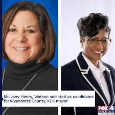 Voters chose Rose Mulvany Henry and Christal Watson out of six candidates  to replace Mayor Tyrone Garner, who announced back in November 2024 that he  would not be running for reelection.  https://fox4kc.com/politics/your-local-election-headquarters ...