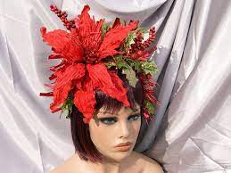 Headdress Headpiece Christmas Holiday Poinsettia Flower Crown Etsy Poinsettia Flower Christmas Holidays Glitter Party