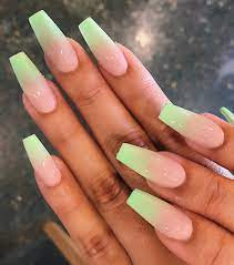 Green Ombre Set Of Advanced X By Nicole Using Cndworld Acrylic Adoredollspar Ombre Acrylic Nails Green Acrylic Nails Acrylic Nails Coffin Short