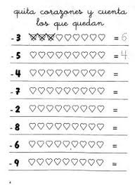 Material de aprestamiento y preescritura para trabajar en educación infantil de 3 a 5 años. Ejercicios Restas Quita Corazones Y Cuenta Los Que Quedan Fichas Para Ninos Actividades De Resta Actividades Preescolar Matematicas Matematicas Para Ninos