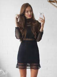 Sale $296.25 (25% off) quick view. Sheath High Neck Long Sleeves Short Hollow Black Lace Homecoming Dress Dresstells Com