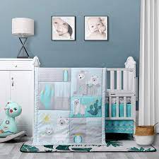 Amazon Com Baby Nursery Turquoise And Grey Crib Bedding Sets La Premura Llama And Cacti 3 Piece Standard Size Crib Set Baby