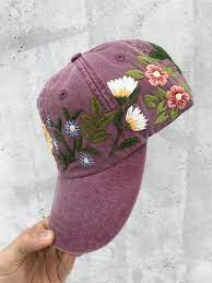 Hand Embroidered Hat Custom Embroidered Hat Floral Etsy Embroidered Hats Custom Embroidered Hats Hand Embroidered