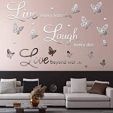 Colorful butterfly wall decals removable stickers home diy kids nursery decor (103) $15. Amazon Com 3d Acrylic Wall Decor Stickers Butterfly Mirror Wall Stickers Diy Removable Wall Decal Decorations For Family Living Room Bedroom Office Dorm Home Silver Kitchen Dining