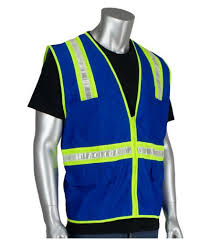 Customize the rugged blue class 2 economy polyester safety vest with your company logo screen if you require multiple locations to be screen printed (ex: Pip Non Ansi Blue Surveyor S Style Safety Vest W Solid Front Mesh Back Prismatic Tape Xl At Capitol Building Supply Inc