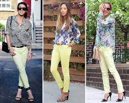 Los Pantalones Pitillo En Color Amarillo Pastel Pantalones Amarillos Amarillo Pastel Pantalones De Colores