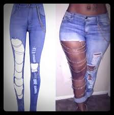 The rise of our denim jeans is just as crucial to achieving everyday comfort. Jeans Women Ripped Jeans With Chains Poshmark