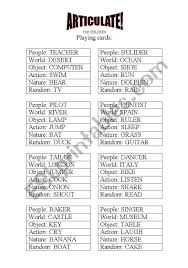 We did not find results for: Articulate For Children Enjoyable Describing Game Speaking Structures And Playing Cards Esl Worksheet By Eflmon