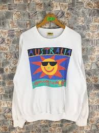 Vintage Ken Done Australian Artist Sweatshirt Large 90 S Ken Done Smiley Sunshine Australia Dome Pop Art Artwork White Jumper Size L T Shirt Logo Design Kendo Retro Prints