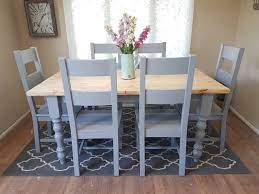 I love how fun it has turned out. Beautiful Grey Pine Dining Table And Chairs Really Heavy And Well Upcycled Shabbychicfurniture Upcycled Dining Table Pine Dining Table Dining Table Chairs