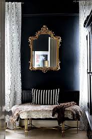 Black Bedroom With Ornate Gold Mirror And Gold Bench Classichomeinteriordecoration Home Decor Bedroom Home Home Interior Design