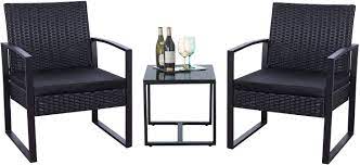 From dinner parties to quiet reading sessions, shop when your patio chairs have to go up against pounding rain, howling wind, or the beating sun, you'll want to make sure they can withstand the. Amazon Com Flamaker 3 Pieces Patio Set Outdoor Wicker Patio Furniture Sets Modern Bistro Set Rattan Chair Conversation Sets With Coffee Table For Yard And Bistro Black Garden Outdoor