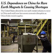 US Ship of State on X: "The Chinese government abruptly halted exports of rare earth magnets to any country on April 4 as part of its trade war with the United States.