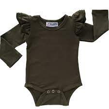Army Green Long Sleeve Flutter Bodysuit Onesie My Little Threads