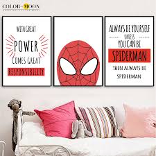 Your walls are a reflection of your personality, so let them speak with your favorite quotes, art, or designs printed on our custom posters! Colormoon Superhero Spiderman Quotes Posters And Prints Canvas Painting Nordic Poster Wall Art Nordic Style Kids Decoration Painting Calligraphy Aliexpress