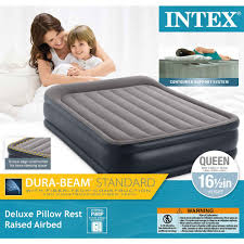 Intex Queen Pillow Rest Raised Fiber Tech Airbed Mattress Bed With Built In Pump Walmart Com Air Mattress Mattress Bed Mattress