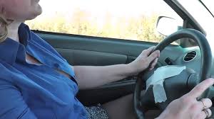 Sexy blonde MILF Frina drives car in stockings without panties under skirt.  Naked in public. No panties - XNXX.COM