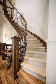 Staircase Is Open Stringer Closed Risers With Hickory Tread Caps And Wool Carpet Inlay Modern Staircase Stair Runner Carpet Stairs