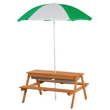 The set comes with matching cushions and an umbrella so while your little ones are enjoying the sunny weather, they're. Kidkraft Outdoor Table Bench Set With Cushions Umbrella Gray White Stripes Walmart Com Walmart Com