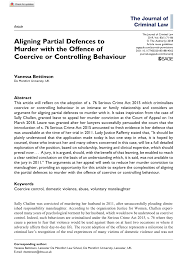 Pdf Aligning Partial Defences To Murder With The Offence Of Coercive Or Controlling Behaviour