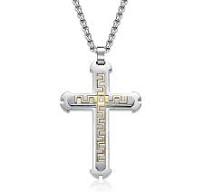 New Men's Great Wall Design Stainless Steel Cross Pendant Necklace