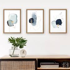 Abstrakt Blau 3 Teiliges Poster Set Kreative Feder Druck poster 3er set mit bilderrahmen blumen herbst design wandgalerie deko bild.