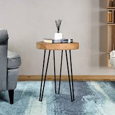 Related searches for coffee and end tables set: Amazon Com Welland Rustic Old Elm Wood Round End Table With 3 Leg Metal Stand Kitchen Dining